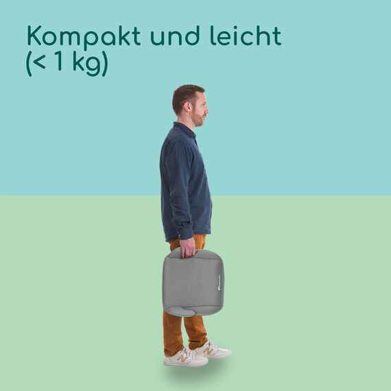 Bebeconfort Manga i-Safe, Kindersitzerhöhung, 6–12 Jahre, 128–150 cm, Folgekindersitz, Kompakt & Leicht (<1 kg), Einfache Gurtmontage, Gepolstert, Soft-Touch-Gewebe, Tinted Grey