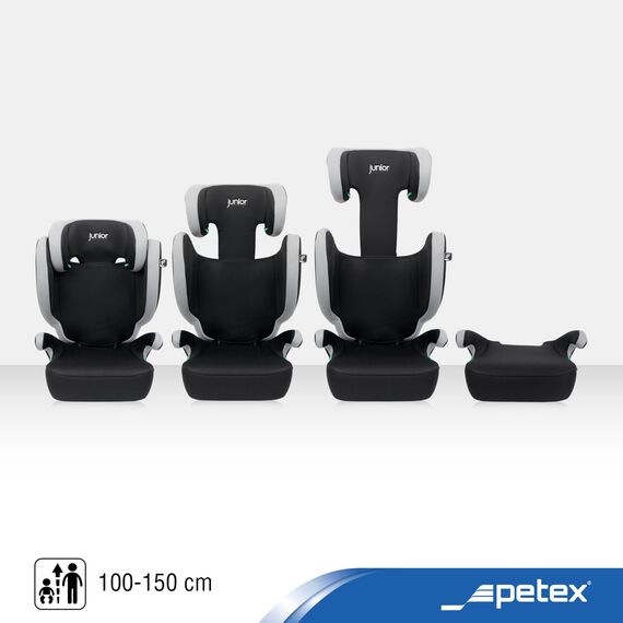 PETEX Auto-Kindersitz mit ISOFIX - Basic Plus i-Size Norm nach ECE R129 für Kinder von ca. 100-150 cm, höhenverstellbarer Kinderautositz in grau, 1 Stück