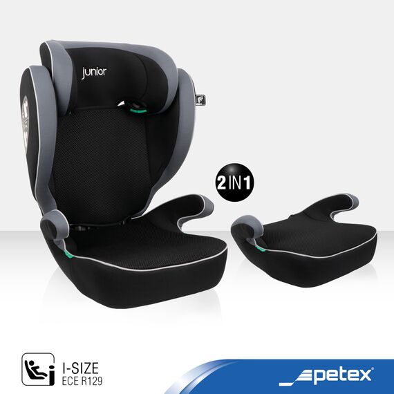 PETEX Auto-Kindersitz Basic i-Size Norm nach ECE R129 für Kinder von ca. 100-150 cm, höhenverstellbarer Kinderautositz in grau, 1 Stück