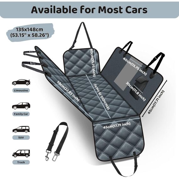 KYG Hundedecke für Auto Rückbank, Rücksitz mit Seitenschutz und Sichtfenster, Kratzfeste und Wasserabweisende Autodecke Hund, Hundematte für Rücksitzbank, 135 x 148 cm Grau