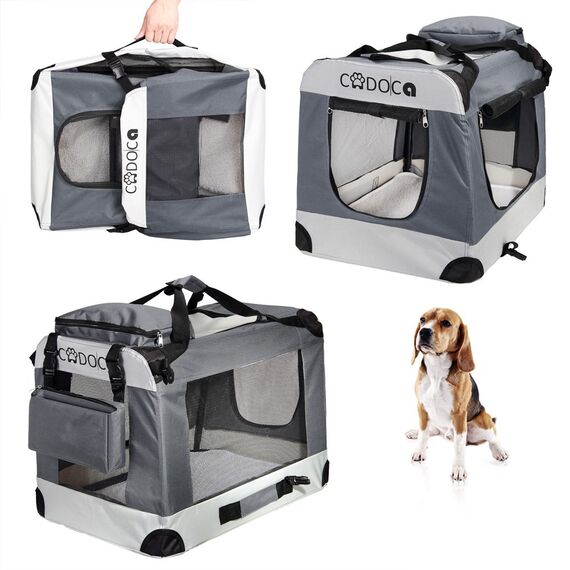 CADOCA® Hundebox Hundetransportbox faltbar robust L 70x52x50cm atmungsaktiv Transporttasche Haustiertransportbox Hundetragetasche Grau