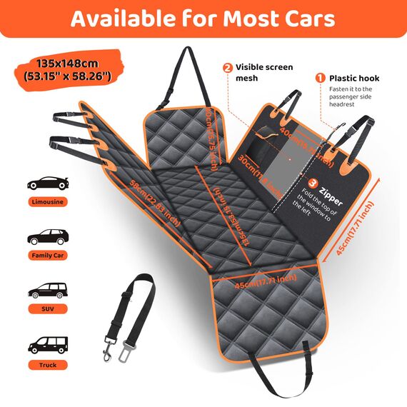 KYG Hundedecke für Auto Rückbank, Rücksitz mit Seitenschutz und Sichtfenster, Kratzfeste und Wasserabweisende Autodecke Hund, Hundematte, Rücksitzbank, 135 x 148 cm Schwarz