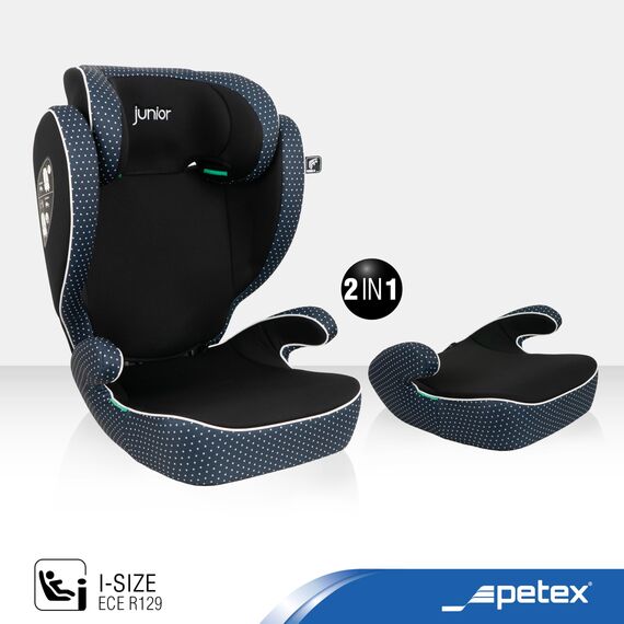 PETEX Auto-Kindersitz Basic i-Size Norm nach ECE R129 für Kinder von ca. 100-150 cm, höhenverstellbarer Kinderautositz in blau, 1 Stück
