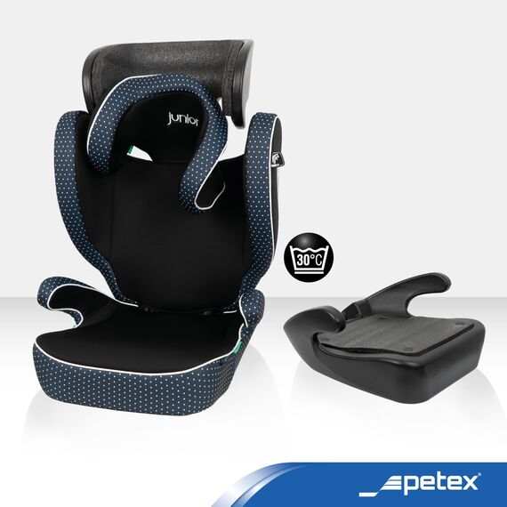 PETEX Auto-Kindersitz Basic i-Size Norm nach ECE R129 für Kinder von ca. 100-150 cm, höhenverstellbarer Kinderautositz in blau, 1 Stück