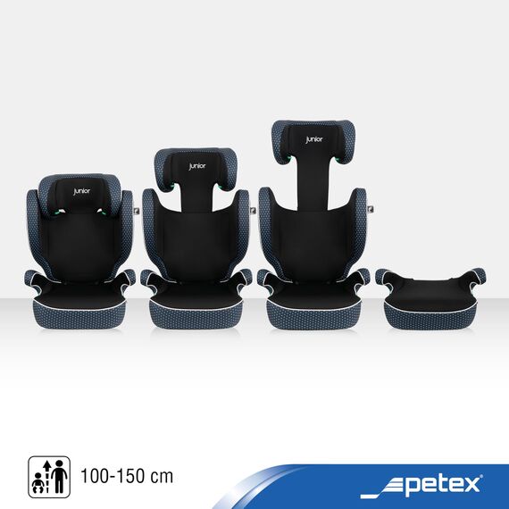 PETEX Auto-Kindersitz Basic i-Size Norm nach ECE R129 für Kinder von ca. 100-150 cm, höhenverstellbarer Kinderautositz in blau, 1 Stück