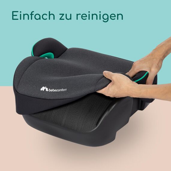 Bebeconfort Manga i-Safe, Kindersitzerhöhung, 6–12 Jahre, 128–150 cm, Folgekindersitz, Kompakt & Leicht (<1 kg), Einfache Gurtmontage, Gepolstert, Soft-Touch-Gewebe, Tinted Black