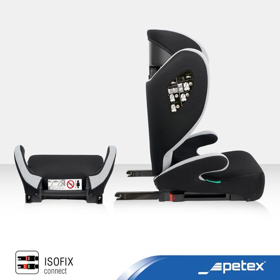 PETEX Auto-Kindersitz mit ISOFIX - Basic Plus i-Size Norm nach ECE R129 für Kinder von ca. 100-150 cm, höhenverstellbarer Kinderautositz in grau, 1 Stück