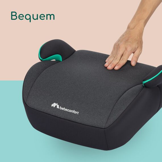 Bebeconfort Manga i-Safe, Kindersitzerhöhung, 6–12 Jahre, 128–150 cm, Folgekindersitz, Kompakt & Leicht (<1 kg), Einfache Gurtmontage, Gepolstert, Soft-Touch-Gewebe, Tinted Black