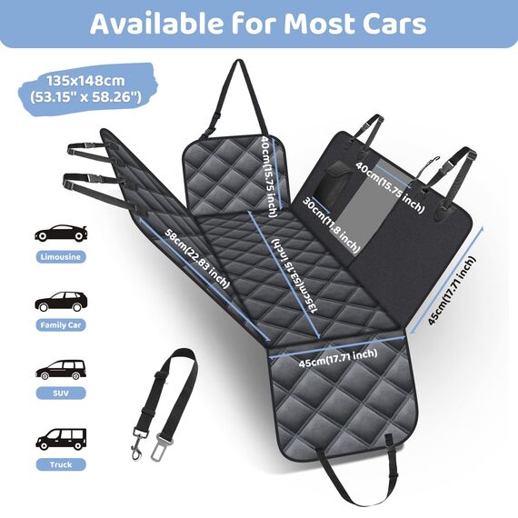 KYG Hundedecke für Auto Rückbank, Rücksitz mit Seitenschutz und Sichtfenster, Kratzfeste und Wasserabweisende Autodecke Hund, Hundematte für Auto Rücksitzbank, 135 x 148 cm Schwarz