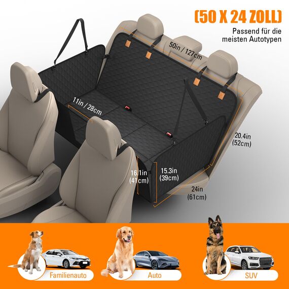 BMaoBBo Hundedecke Auto Rückbank[127x62cm],Wasserdicht,Kratzfest mit Hartschale (300 Pfund Traglast),Rücksitzschutz für SUV & Familienauto,Abnehmbar, Waschbar mit Belüftungsnetz & Tasche (Schwarz)