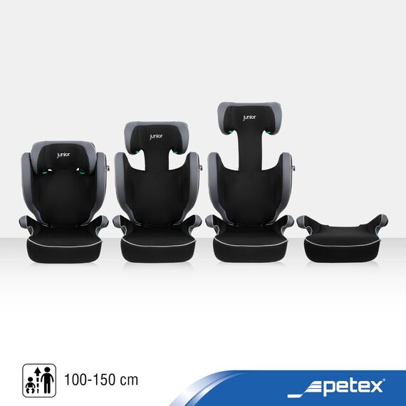 PETEX Auto-Kindersitz Basic i-Size Norm nach ECE R129 für Kinder von ca. 100-150 cm, höhenverstellbarer Kinderautositz in grau, 1 Stück