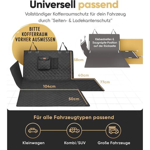 HELDENWERK Kofferraumschutz Hund gesteppt mit Seiten- und Ladekantenschutz I Hundedecke Auto Kofferraum Wasserdicht & Kratzfest I Universal Kofferraum Schutzmatte für Hunde