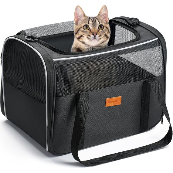 Morpilot Katzentransportbox für Katzen und Welpen bis 5kg, Katzenbox Hundetasche mit Sicherheit Reißverschlüsse, Transportbox Katze Hunde für Der Gang zum Tierarzt Auto Fugzeug