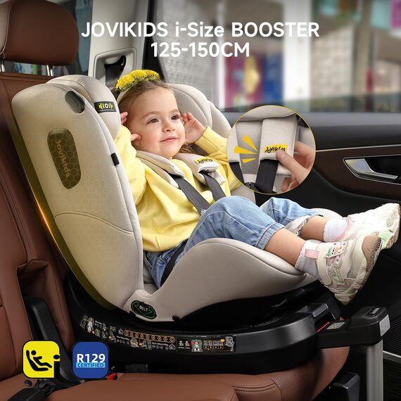 360° i-Size Kindersitz 40-150cm mit ISOFIX, Autositz 360 Drehbar, ab Geburt -12 Jahre,ECE R129 Babyautositz, 12 Kopfstützenpositionen, leichtwaschbar (Beige)