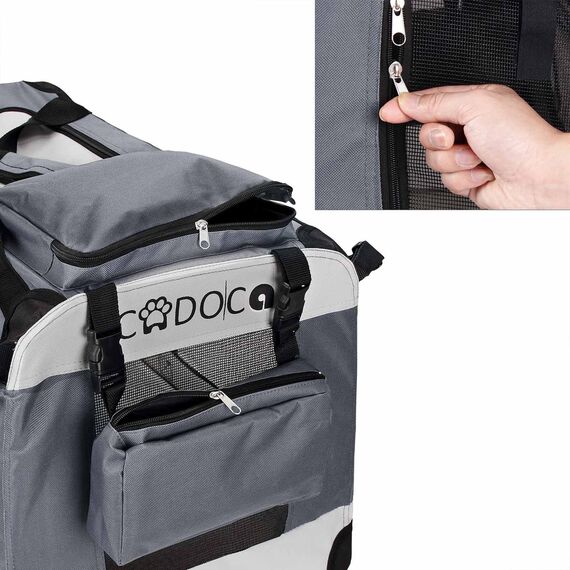 CADOCA® Hundebox Hundetransportbox faltbar robust L 70x52x50cm atmungsaktiv Transporttasche Haustiertransportbox Hundetragetasche Grau