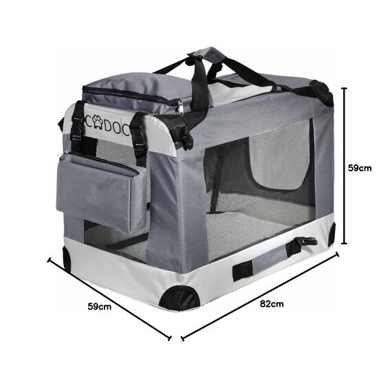 CADOCA® Hundebox XL 82x56x58cm faltbar atmungsaktiv robust Hundetransportbox Transporttasche Haustiertransportbox Hundetragetasche Grau