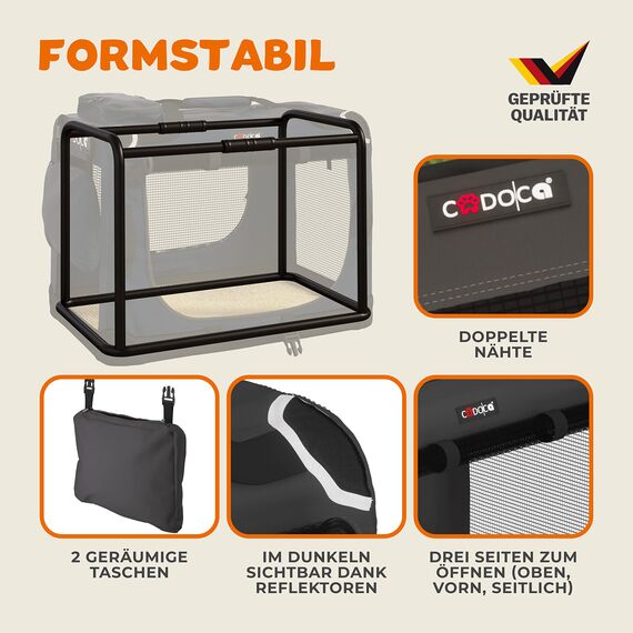 CADOCA® Hundebox XXL 90x60x66cm faltbar atmungsaktiv robust Auto Hundetransportbox Transporttasche Haustiertransportbox Hundetragetasche Anthrazit