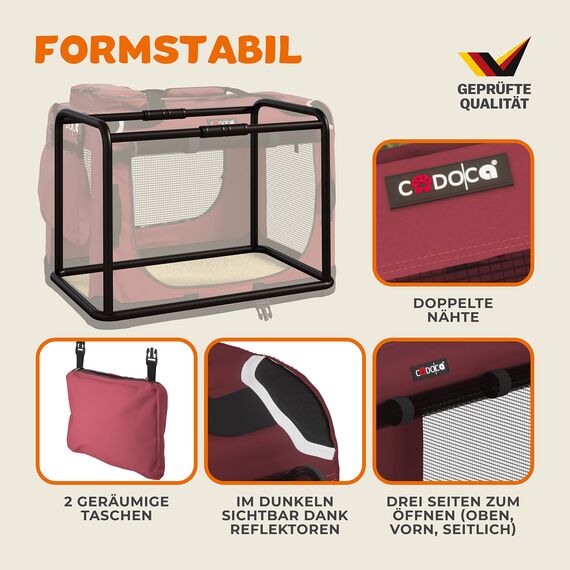 CADOCA® Hundebox Hundetransportbox faltbar robust L 70x52x50cm atmungsaktiv Transporttasche Haustiertransportbox Hundetragetasche Dunkelrot