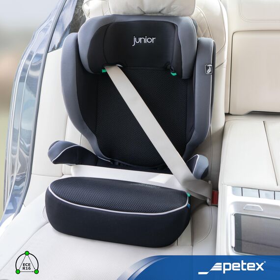 PETEX Auto-Kindersitz Basic i-Size Norm nach ECE R129 für Kinder von ca. 100-150 cm, höhenverstellbarer Kinderautositz in grau, 1 Stück