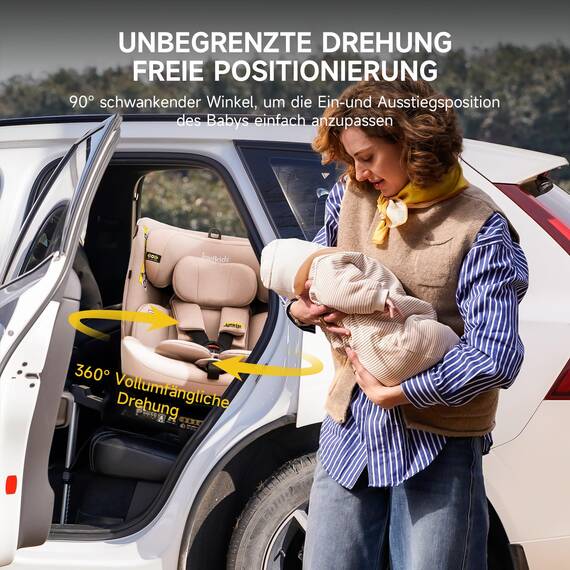 Jovikids 360° Drehbar Kindersitz mit ISOFIX, i-Size 40-150cm(ab Geburt -12 Jahre) Baby Autositz Reboarder mit Liegefunktion & Abnehmbar Vordach, ECE R129 (Pink)