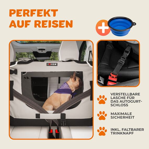 CADOCA® Hundebox XL 82x56x58cm faltbar atmungsaktiv robust Hundetransportbox Transporttasche Haustiertransportbox Hundetragetasche Grau