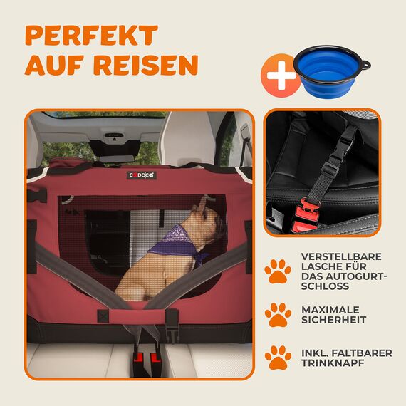 CADOCA® Hundebox XXL 90x60x66cm faltbar atmungsaktiv robust Hundetransportbox Transporttasche Haustiertransportbox Hundetragetasche Dunkelrot