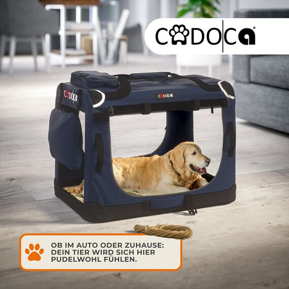 CADOCA® Hundebox XXL 90x60x66cm faltbar atmungsaktiv robust Hundetransportbox Transporttasche Haustiertransportbox Hundetragetasche Navy Blau