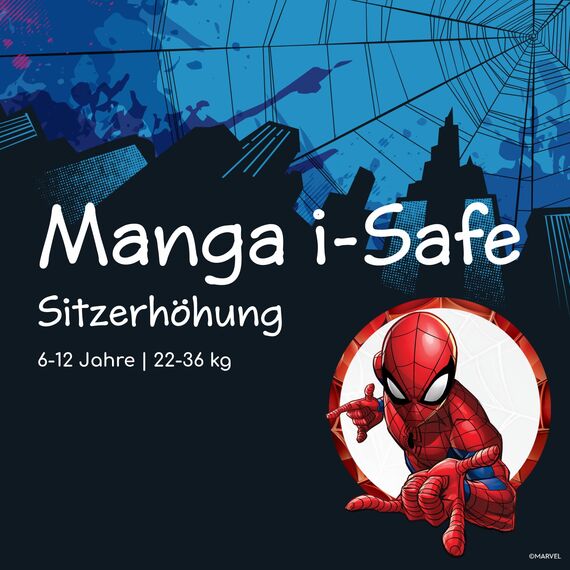 Bebeconfort Marvel Manga i-Safe, Kindersitzerhöhung, Marvel Legends Spiderman Folgekindersitz, 6–12 Jahre, 128–150 cm, 22–36 kg, Leicht, Einfache Installation, Voll gepolstert, Authentic Spiderman