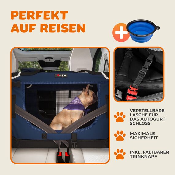 CADOCA® Hundebox Hundetransportbox faltbar robust L 70x52x50cm atmungsaktiv Transporttasche Haustiertransportbox Hundetragetasche Navy Blau