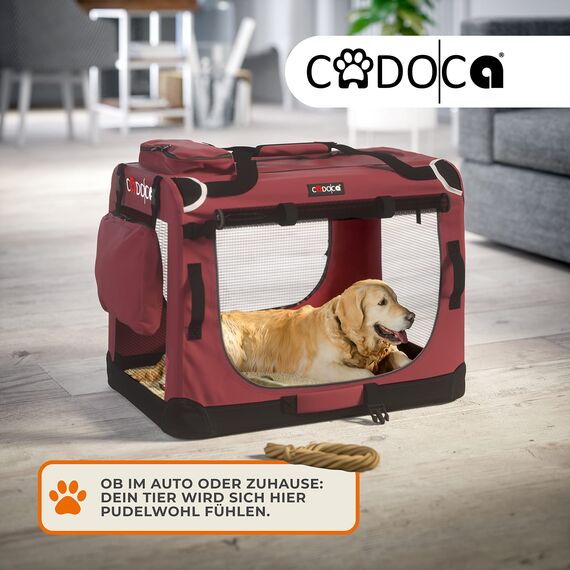 CADOCA® Hundebox XL 82x56x58cm faltbar atmungsaktiv robust Hundetransportbox Transporttasche Haustiertransportbox Hundetragetasche Dunkelrot