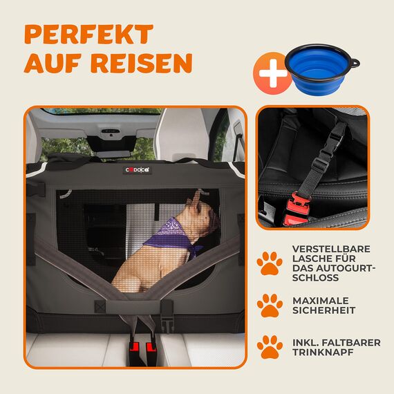 CADOCA® Hundebox XXL 90x60x66cm faltbar atmungsaktiv robust Auto Hundetransportbox Transporttasche Haustiertransportbox Hundetragetasche Anthrazit