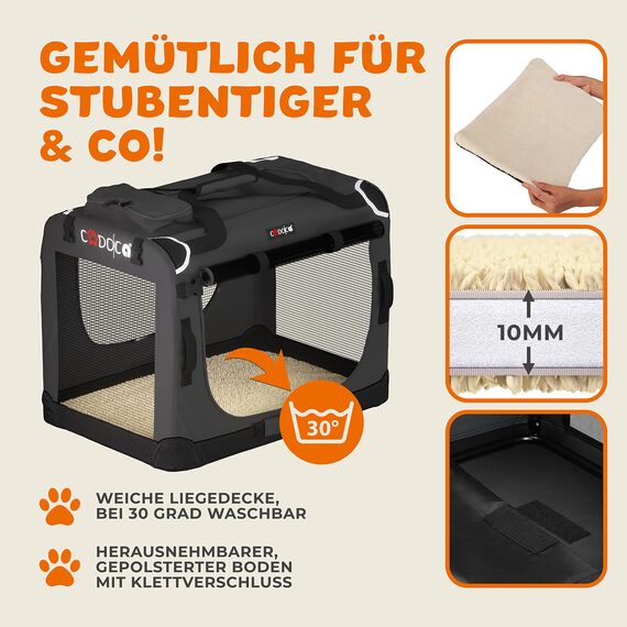 CADOCA® Hundebox Hundetransportbox faltbar robust M 60x42x44cm atmungsaktiv Transporttasche Haustiertransportbox Hundetragetasche Anthrazit