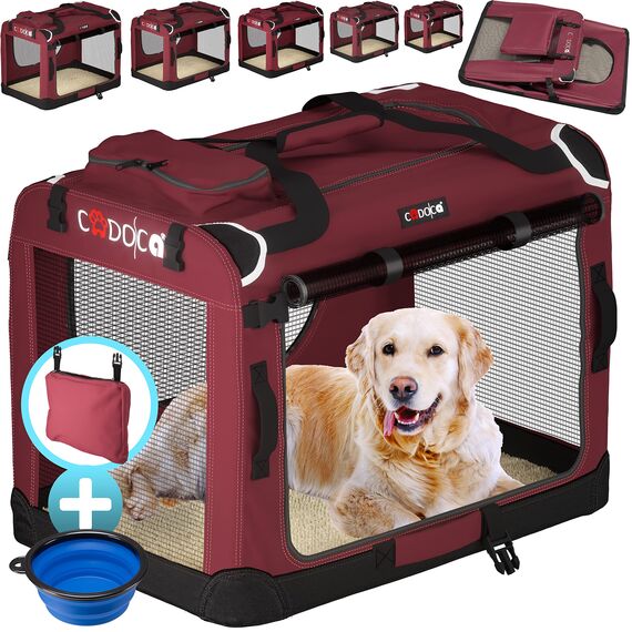 CADOCA® Hundebox Hundetransportbox faltbar robust S 50x34x36cm atmungsaktiv Transporttasche Haustiertransportbox Hundetragetasche Dunkelrot