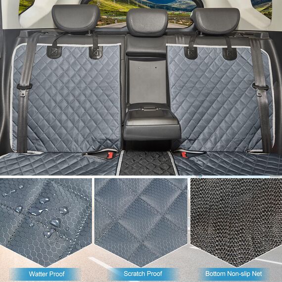 ANOSOSPECIAL Grauer Hunde-Autositzbezug für Rücksitz, Größe XL, haustierfreundlich und wasserdicht, universelle Passform, Innenschutz für Auto, Van, SUV – ideal für Kinder
