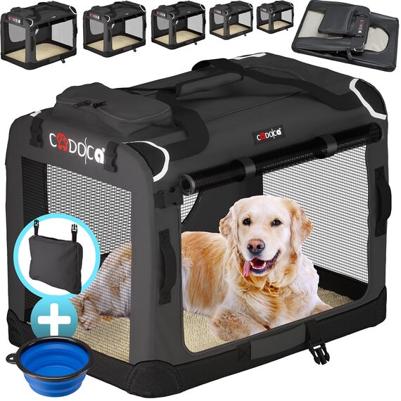CADOCA® Hundebox Hundetransportbox faltbar robust L 70x52x50cm atmungsaktiv Transporttasche Haustiertransportbox Hundetragetasche Anthrazit