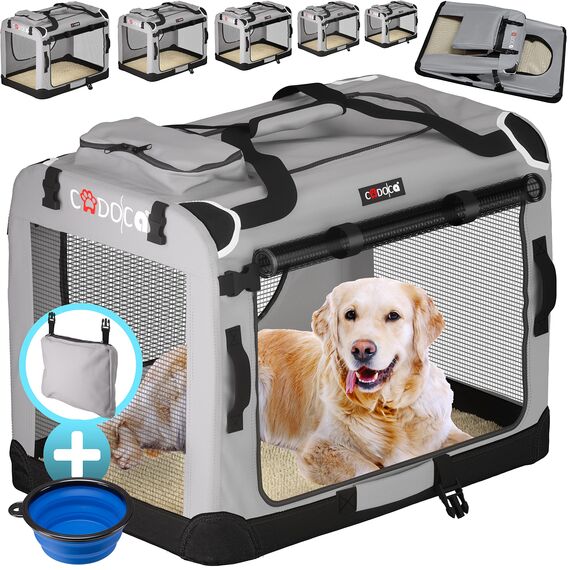 CADOCA® Hundebox XL 82x56x58cm faltbar atmungsaktiv robust Hundetransportbox Transporttasche Haustiertransportbox Hundetragetasche Grau