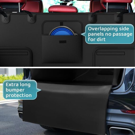 KYG Kofferraumschutz Hund Universelle wasserdichte & Widerstandsfähige Kofferraum Schutzmatte Hund mit Seitenschutz Kofferraumschutz Leicht zu reinigen für Auto, SUV & LKW, 185 * 105 * 38cm - Schwarz