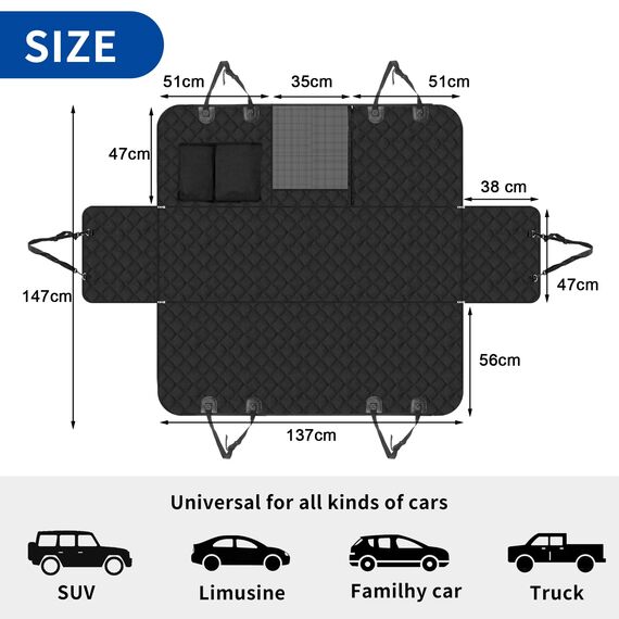 Sosayet Hundedecke Auto Rückbank - 4-in-1 Autoschondecke für Hunde mit Seitenschutz, Sichtfenster & Sicherheitsgurt - Wasserdicht, rutschfest, Kratzfest - 137 x 147 cm für PKW, SUV & Van