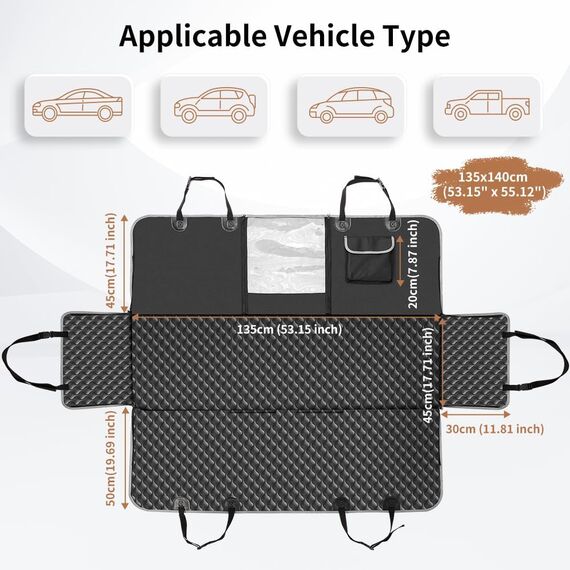 KYG Hundedecke Auto Rückbank, Autoschondecke Hund Rücksitz Seitenschutz und Sichtfenster Wasserdichter, Rutschfester, Hunde Autodecke, Autodecke für den Rücksitz 135 x 140 cm