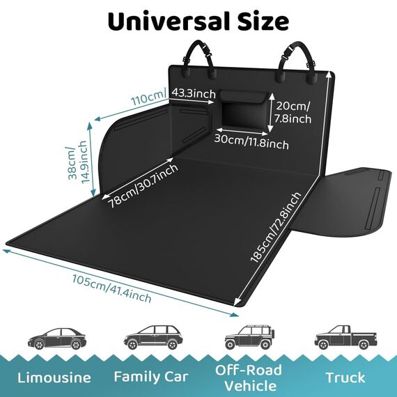KYG Kofferraumschutz Hund Universelle wasserdichte & Widerstandsfähige Kofferraum Schutzmatte Hund mit Seitenschutz Kofferraumschutz Leicht zu reinigen für Auto, SUV & LKW, 185 * 105 * 38cm - Schwarz
