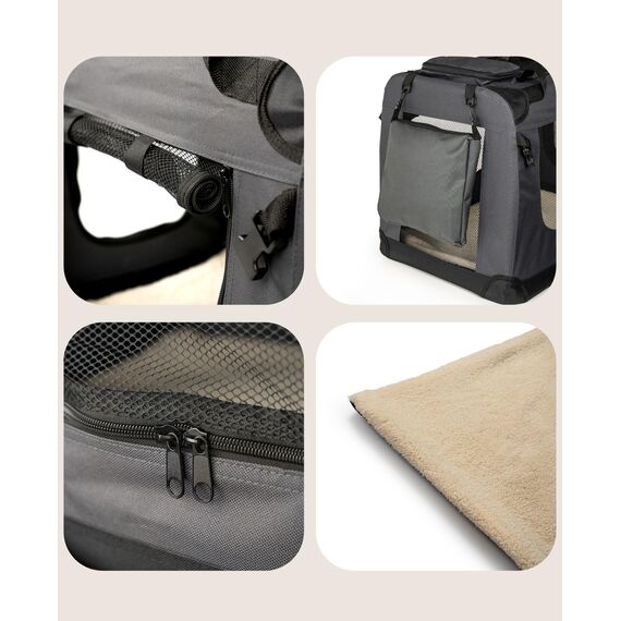 lionto Hundetransportbox faltbar für Reise & Auto, 101x69x70 cm, stabile Transportbox mit Tragegriffen & Decke für Katzen & Hunde bis 25 kg, robuste Hundebox aus Stoff für klein & groß, grau