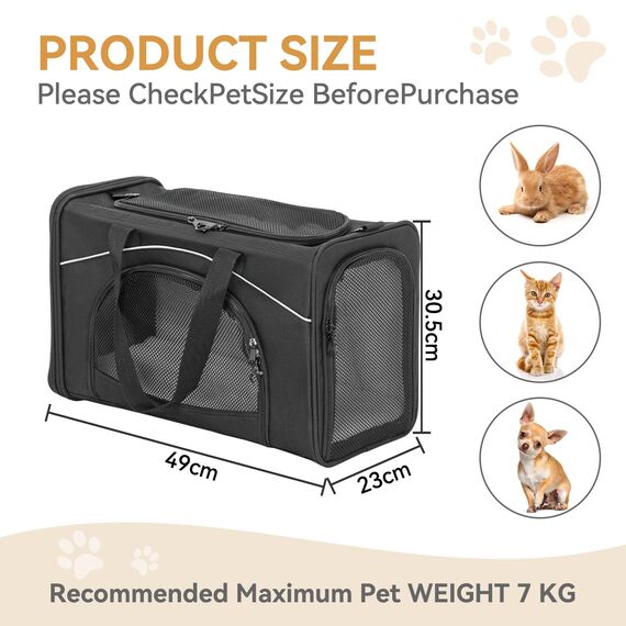 Petsfit Transporttasche Katze & Hundetasche Flugzeug | Flugtasche für Hunde & Transportbox Katze | Flugtaugliche Haustiertasche | Sicherer Transport in Auto, Flugzeug und Bahn, M/Schwarz