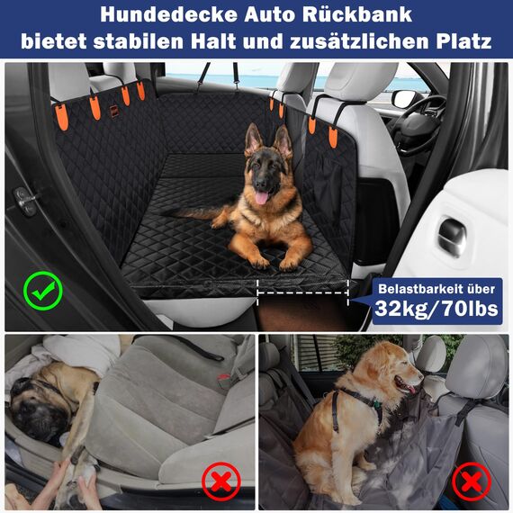 JOEJOY Hundedecke Auto Rückbank, Hunde Autositz Rückbank Verbreitert, Autoschondecke Hund Rücksitz mit Harter Unterseite, Hundesitzbezug Wasserdicht Kratzfest mit Sicherheitsgurt