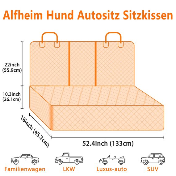 Alfheim Hundedecke Auto Rückbank, Autoschondecke Hund Rücksitz universelle Passform für die meisten Autos, Wasserdichter kratzfester Rücksitzbezug, rutschfeste, strapazierfähige, waschbare Hundereise