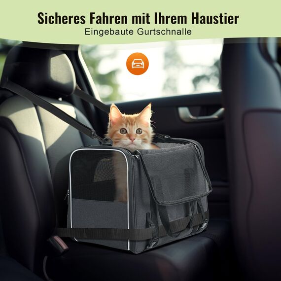 Morpilot Katzentransportbox für große Katzen und Welpen bis 7kg, Katzenbox Hundetasche mit Sicherheit Reißverschlüsse Faltbare Schale, Transportbox Katze Hunde für Der Gang zum Tierarzt Auto Fugzeug