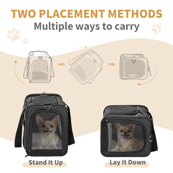 Petsfit Transporttasche Katze & Hundetasche Flugzeug | Flugtasche für Hunde & Transportbox Katze | Flugtaugliche Haustiertasche | Sicherer Transport in Auto, Flugzeug und Bahn, M/Schwarz