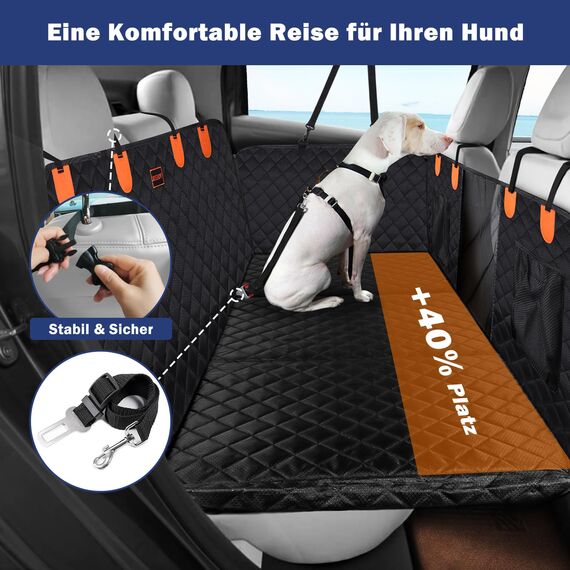 JOEJOY Hundedecke Auto Rückbank, Hunde Autositz Rückbank Verbreitert, Autoschondecke Hund Rücksitz mit Harter Unterseite, Hundesitzbezug Wasserdicht Kratzfest mit Sicherheitsgurt