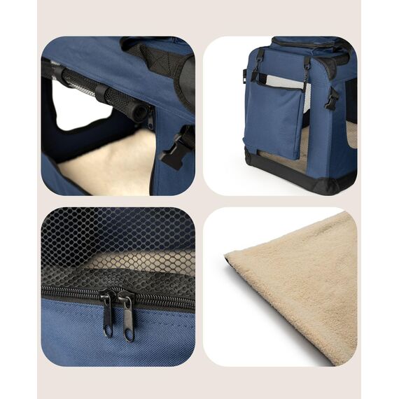 lionto Hundetransportbox faltbar für Reise & Auto, 101x69x70 cm, stabile Transportbox mit Tragegriffen & Decke für Katzen & Hunde bis 25 kg, robuste Hundebox aus Stoff für klein & groß, dunkelblau