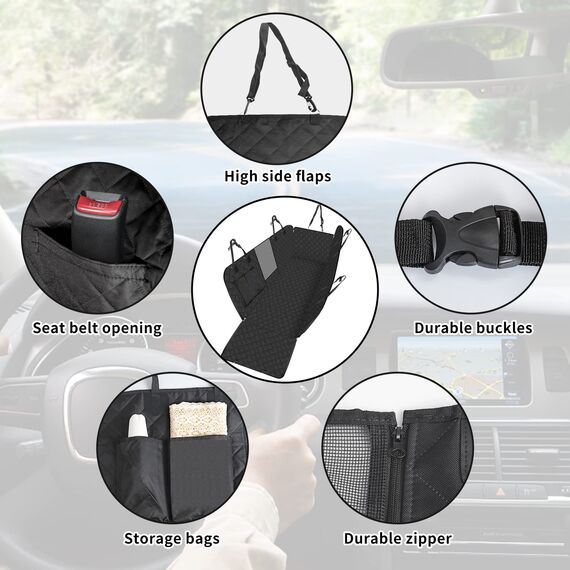 Sosayet Hundedecke Auto Rückbank - 4-in-1 Autoschondecke für Hunde mit Seitenschutz, Sichtfenster & Sicherheitsgurt - Wasserdicht, rutschfest, Kratzfest - 137 x 147 cm für PKW, SUV & Van