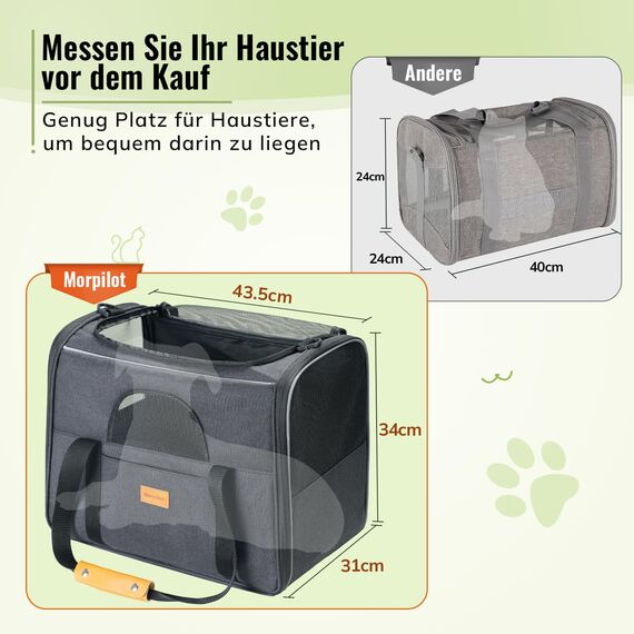Morpilot Katzentransportbox für große Katzen und Welpen bis 7kg, Katzenbox Hundetasche mit Sicherheit Reißverschlüsse Faltbare Schale, Transportbox Katze Hunde für Der Gang zum Tierarzt Auto Fugzeug